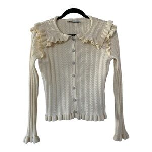 Cream colored Zara sweater cardigan with jeweled buttons Size M